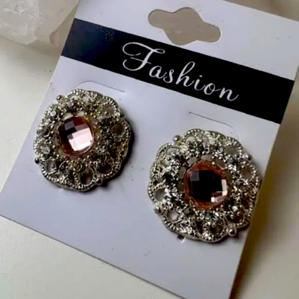 Crystal Rose Pink Stud Earrings